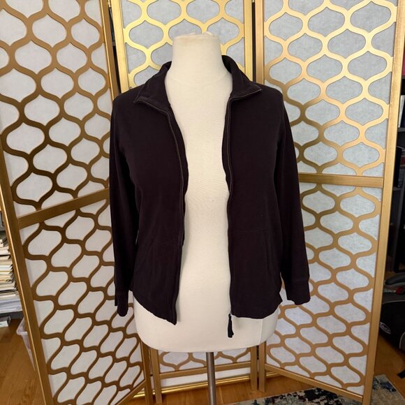 Eileen Fisher Size L Black 100% Cotton Relaxed Fit Zip-Up Jacket with Pockets - Picture 2 of 14